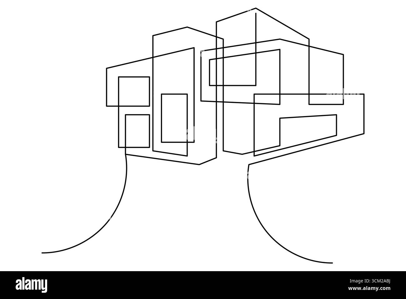 Dessin d'une ligne d'immeuble de bureaux contemporain Illustration de Vecteur