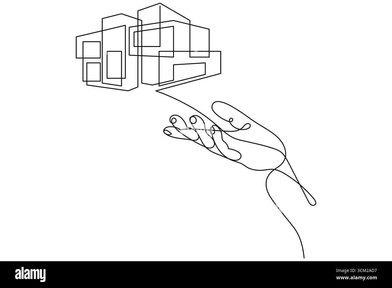 Dessin d'une ligne d'immeuble de bureaux contemporain Illustration de Vecteur
