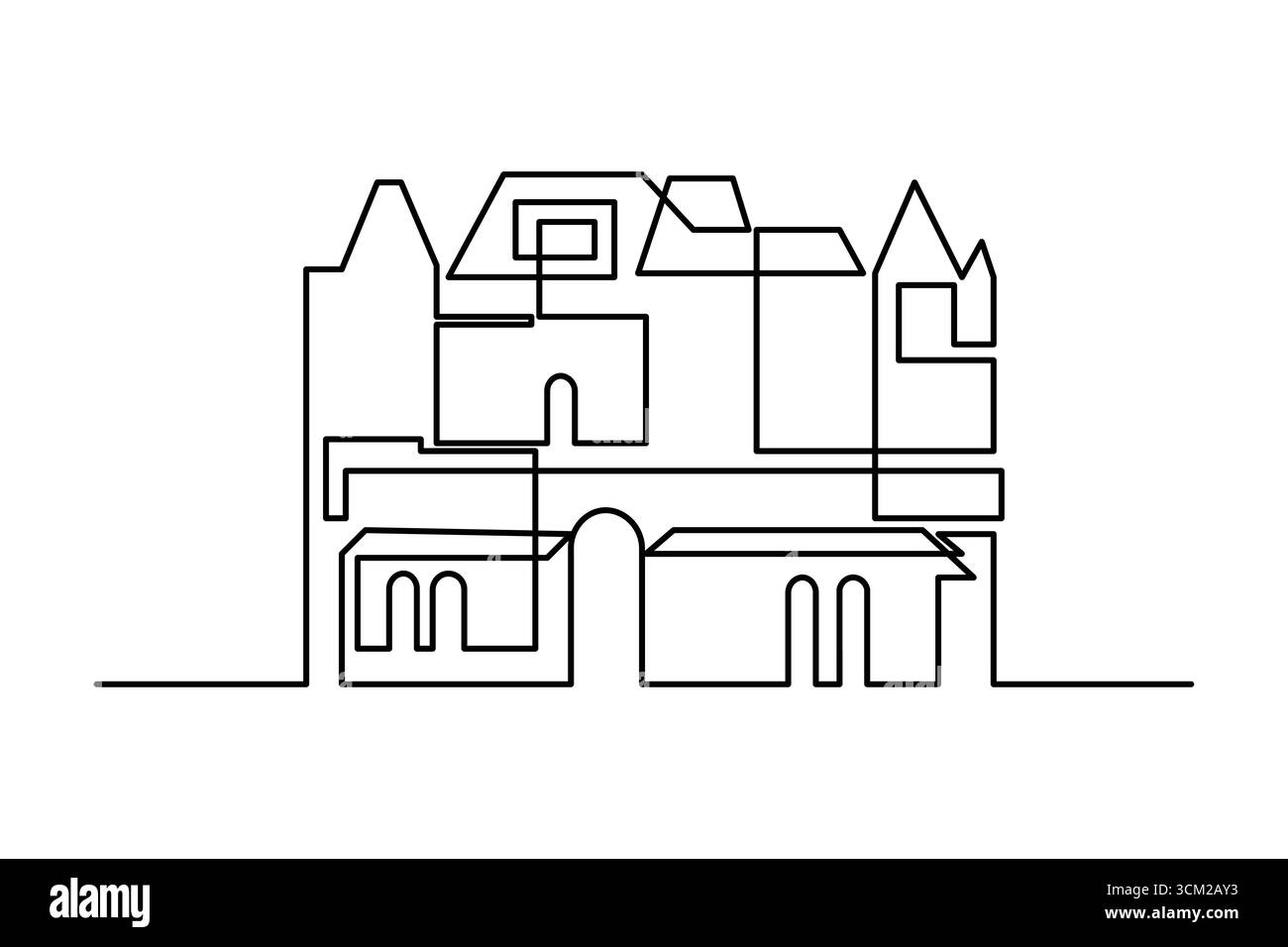 Dessin d'une ligne d'immeuble de bureaux contemporain Illustration de Vecteur