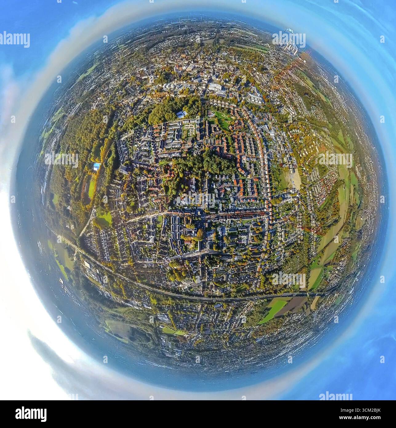 Vue aérienne, zone urbaine, Horster Strasse, tir fisheye, tir fisheye, tir à 360 degrés, Butendorf, Gladbeck, tir fisheye, région de la Ruhr, Rhénanie-du-Nord-Westp Banque D'Images