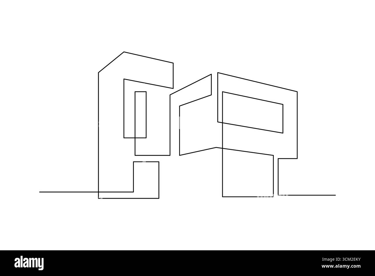 Dessin d'une ligne d'immeuble de bureaux contemporain Illustration de Vecteur