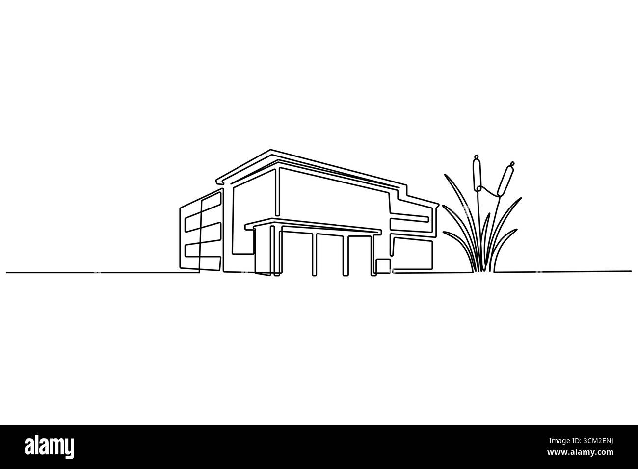 Dessin d'une ligne d'immeuble de bureaux contemporain Illustration de Vecteur