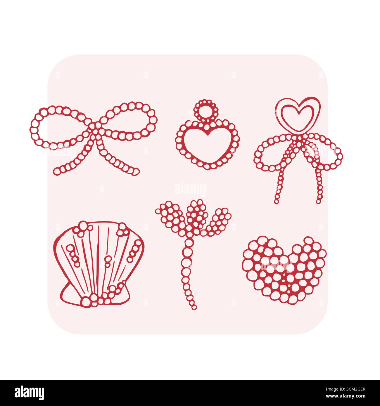 Charmantes illustrations fantaisistes dessinées à la main avec des perles. Illustration de doodle vecteur de coquette de style méditerranéen Illustration de Vecteur