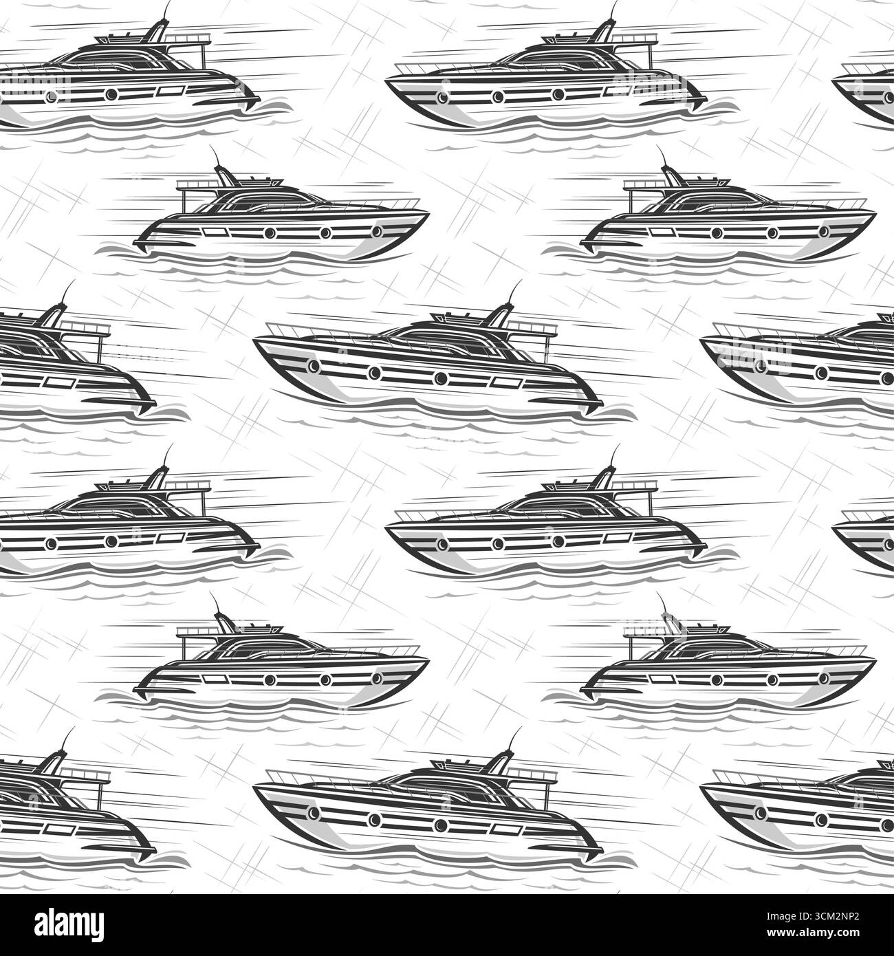 Vector Motor Boat Seamless pattern, fond nautique décoratif avec illustration de petits bateaux à moteur en mouvement pour le papier d'emballage, placard carré Illustration de Vecteur