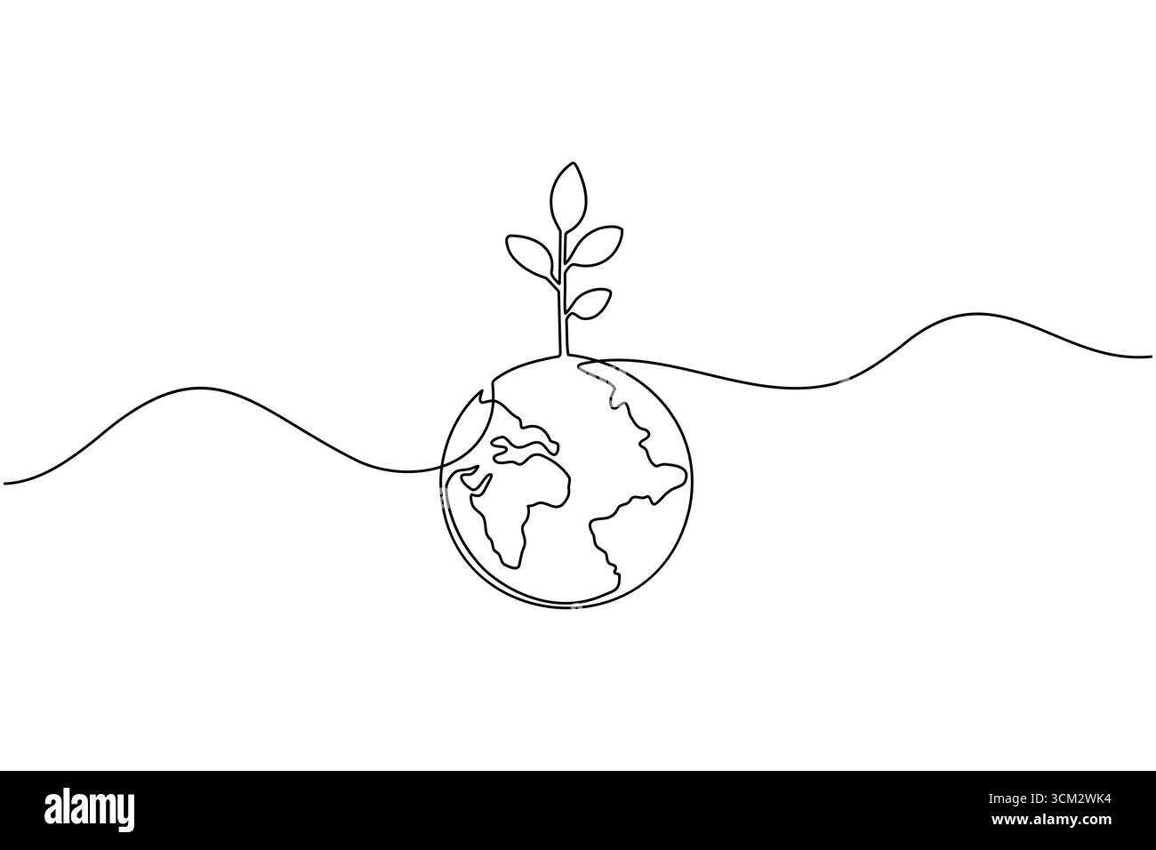 Dessin en ligne continue de la planète terre avec jeune plante pour le thème de l'écologie Illustration de Vecteur