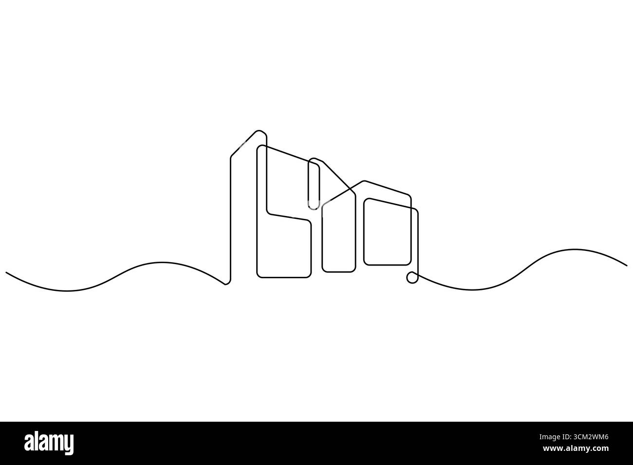 Dessin d'une ligne d'immeuble de bureaux contemporain Illustration de Vecteur