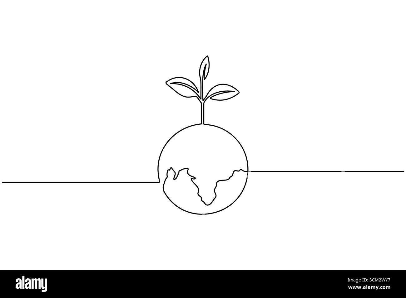 Dessin en ligne continue de la planète terre avec jeune plante pour le thème de l'écologie Illustration de Vecteur