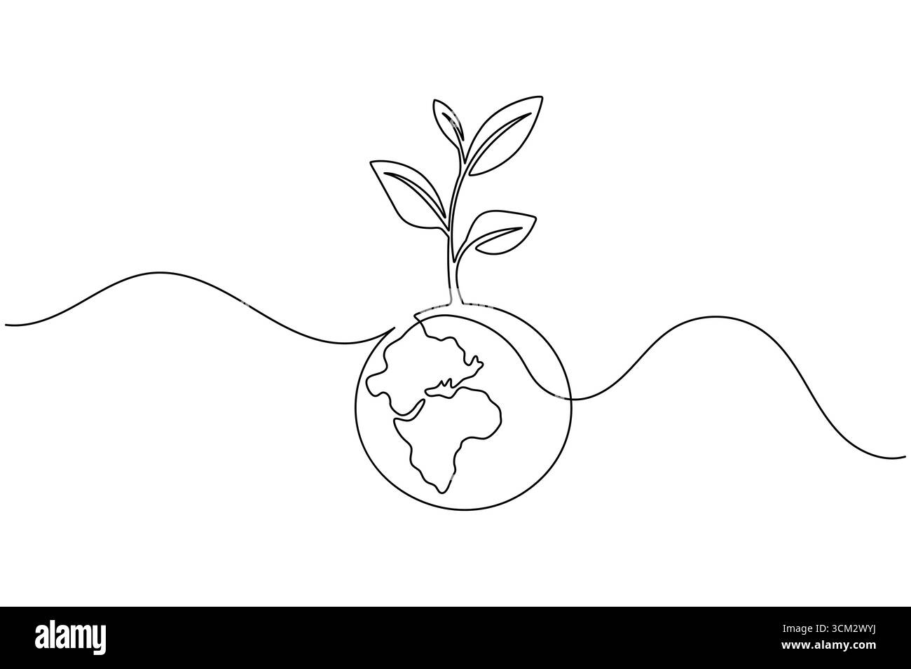 Dessin en ligne continue de la planète terre avec jeune plante pour le thème de l'écologie Illustration de Vecteur