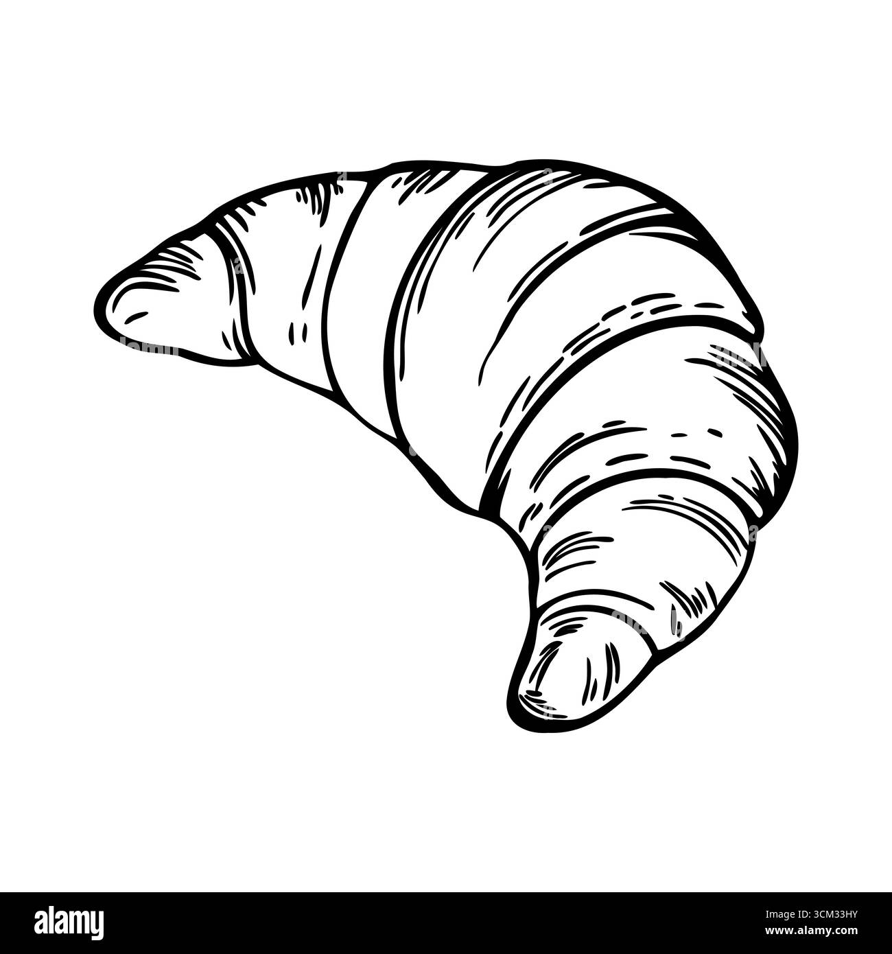 Une illustration dessinée à la main d'un croissant. La pâte est brun doré avec une texture feuilletée et une forme de croissant. Il représente la cuisine française et Illustration de Vecteur