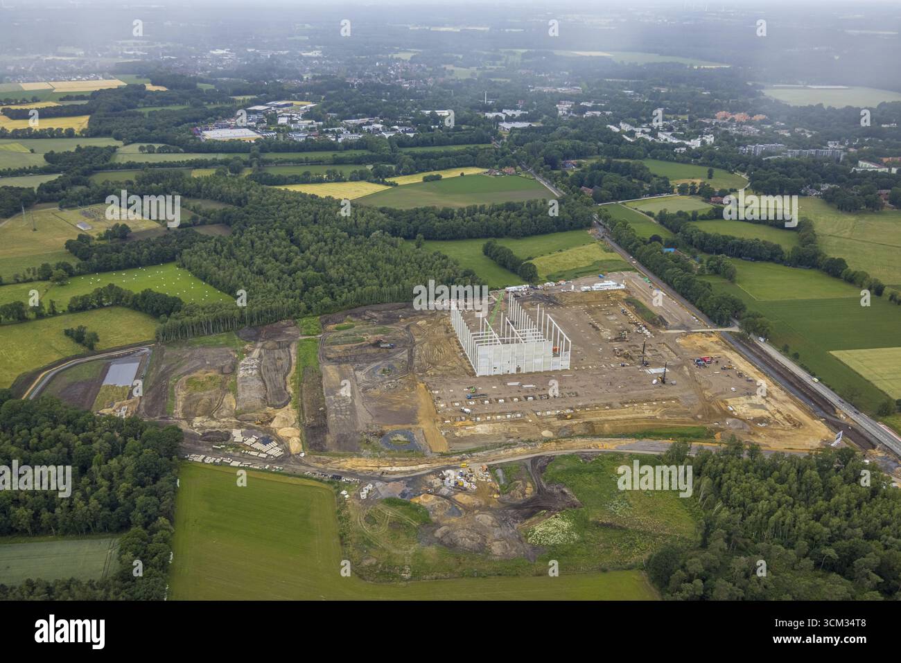 Vue aérienne, chantier de construction du parc industriel grosse Heide, ancienne mine Wulfen 1/2 de la mine Fuerst Leopold, Barkenberg, Dorsten, Ruhr Banque D'Images