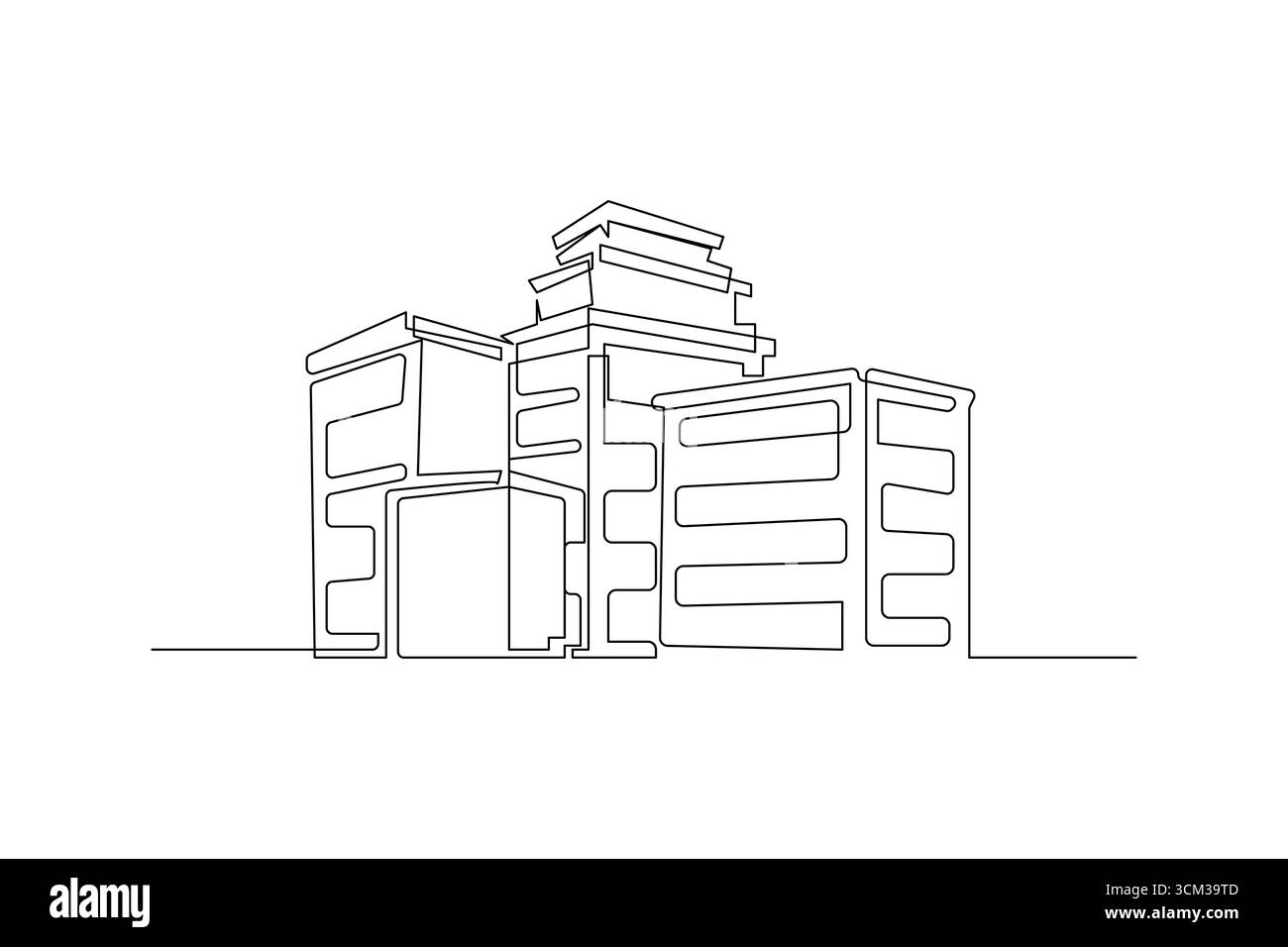 Dessin d'une ligne d'immeuble de bureaux contemporain Illustration de Vecteur