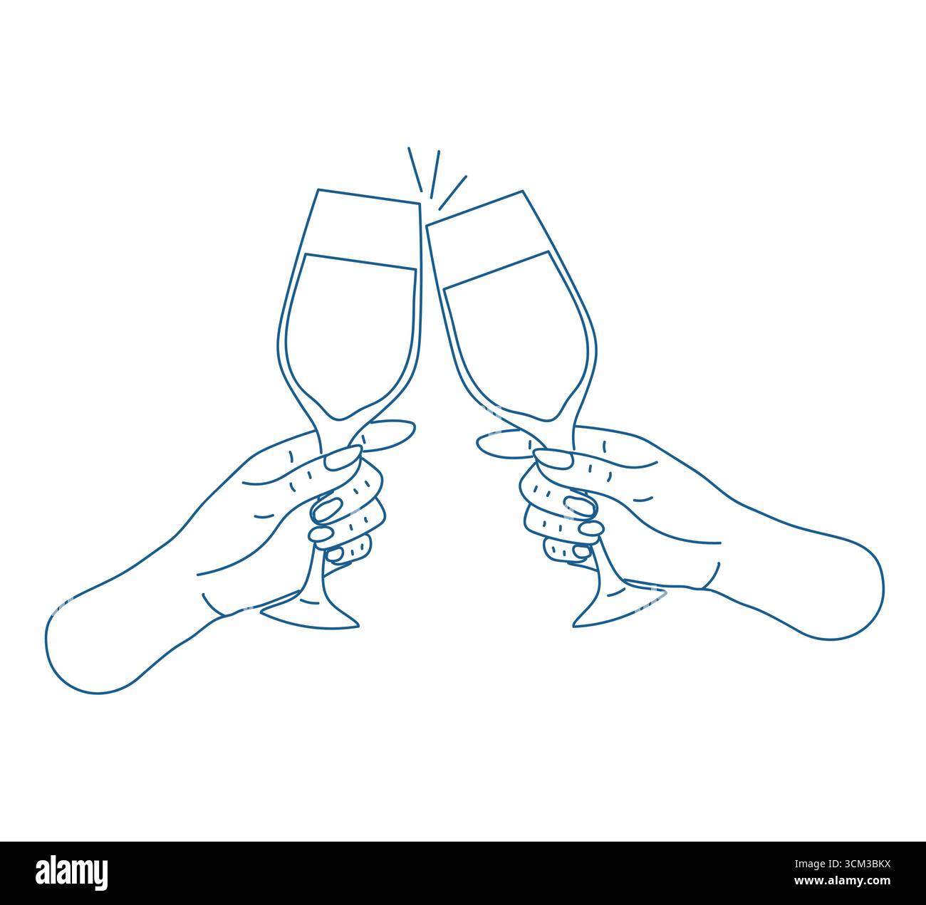 Deux mains lèvent des verres dans un toast, symbolisant la joie et l'amitié lors d'une soirée festive de rassemblement entre amis. L'atmosphère est chaleureuse et Illustration de Vecteur