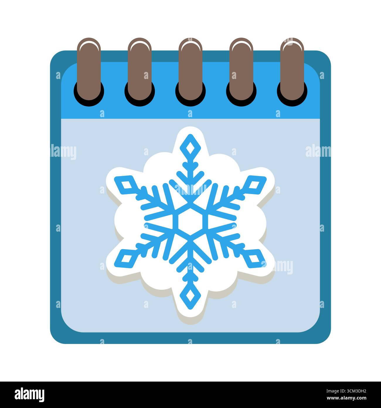 Calendrier d'hiver avec icône de flocon de neige bleu. Une page de calendrier avec un grand flocon de neige bleu au centre, symbolisant l'hiver et le temps froid. Illustration de Vecteur