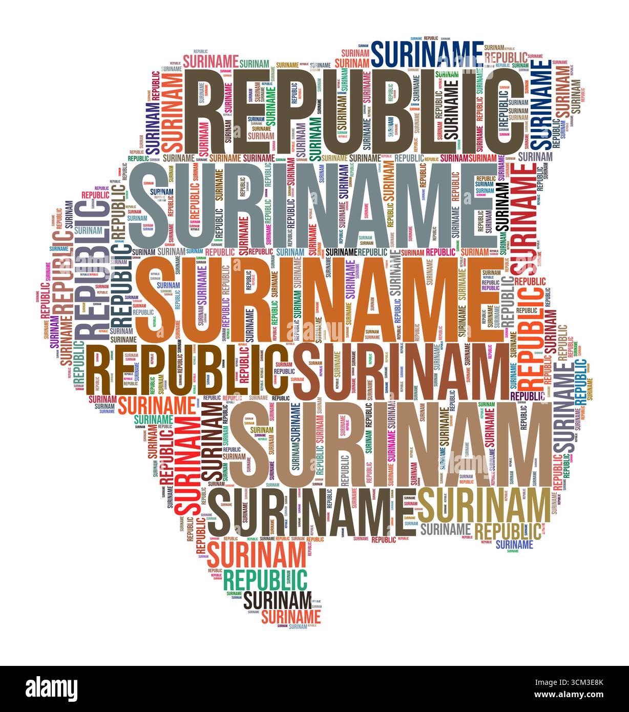 Nuage de mots Suriname en forme de pays. Illustration de pays de style typographique. Image du Suriname dans le style nuage de texte. Illustration vectorielle. Illustration de Vecteur