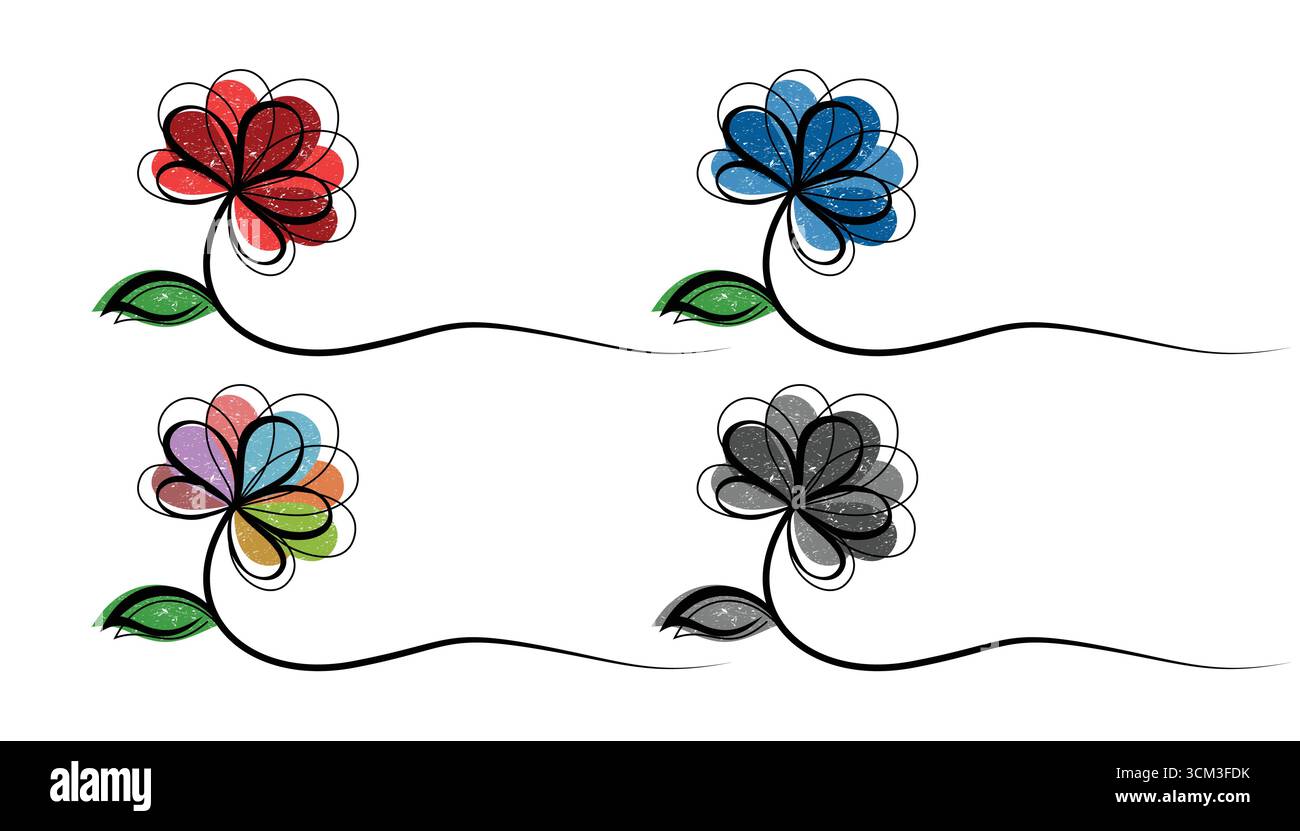 Les symboles d'ensemble d'un jardin stylisé fleurs. Illustration de Vecteur