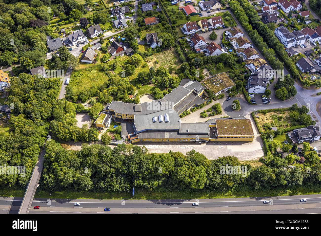 Vue aérienne, Blote-Vogel-Schule Waldorfschule, Rudolf Steiner Kindergarten, Annen, Witten, région de la Ruhr, Rhénanie-du-Nord-Westphalie, Allemagne, éducation, educ Banque D'Images