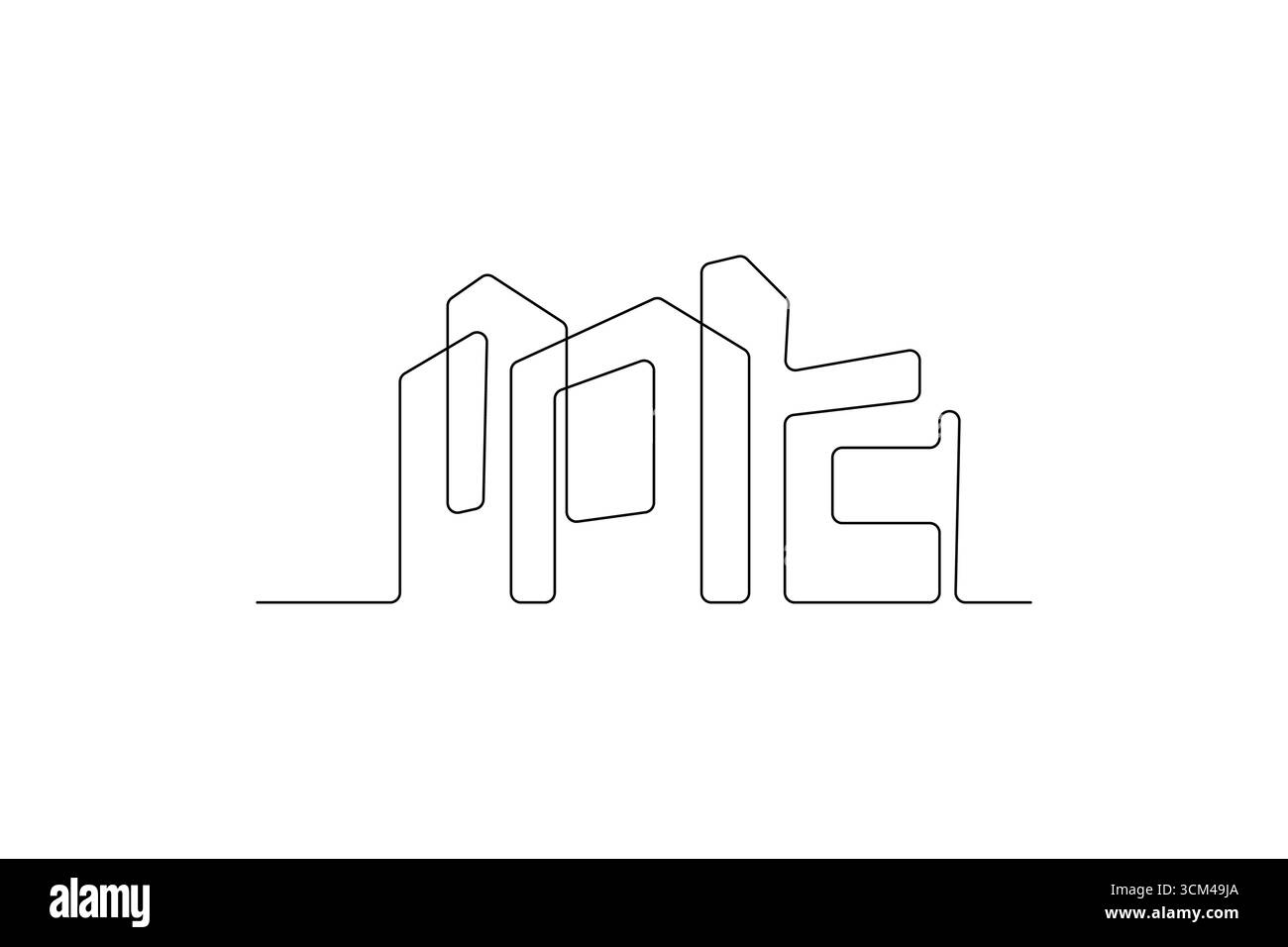 Dessin d'une ligne d'immeuble de bureaux contemporain Illustration de Vecteur