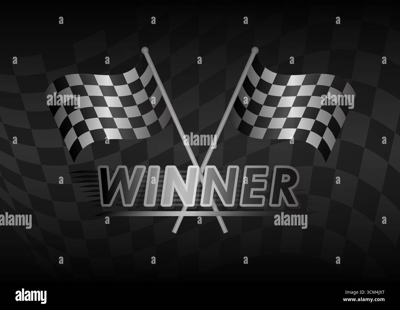 Gagnant. Fond de course avec le concept de texte gagnant. Drapeau damier de course. Concept de course automobile. Illustration vectorielle. Illustration de Vecteur