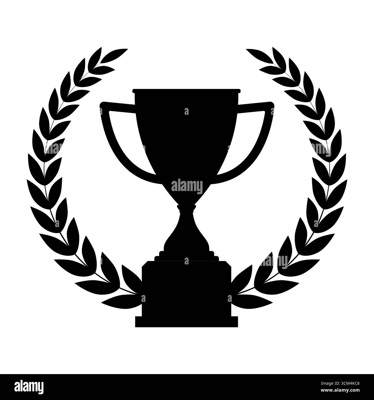 Symbole logo trophée. Coupe trophée avec couronne de laurier d'or isolé sur fond blanc. Champion et concept gagnant. Illustration vectorielle. Illustration de Vecteur