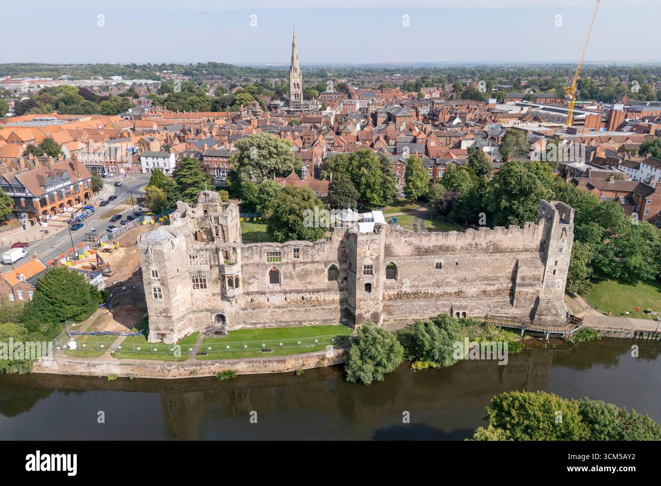 Vue aérienne du château de Newark, Newark-on-Trent, Nottinghamshire, Royaume-Uni. Banque D'Images