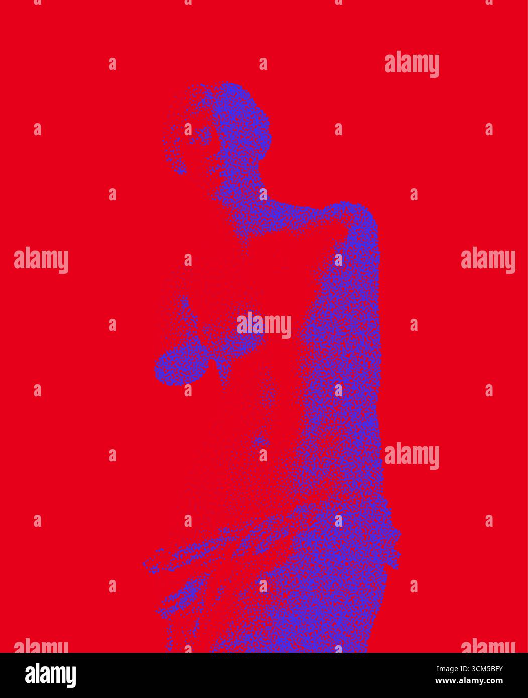 Risoprint style Statue de Vénus bleue sur fond rouge. Art graphique contemporain audacieux Illustration de Vecteur