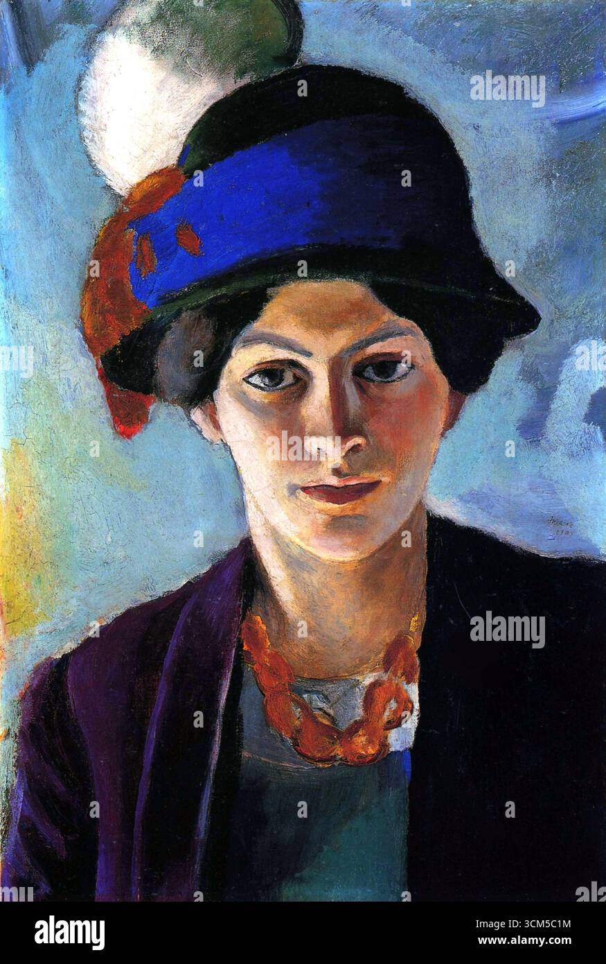 La femme de l'artiste en chapeau bleu, 1909, peinte par August Macke Banque D'Images