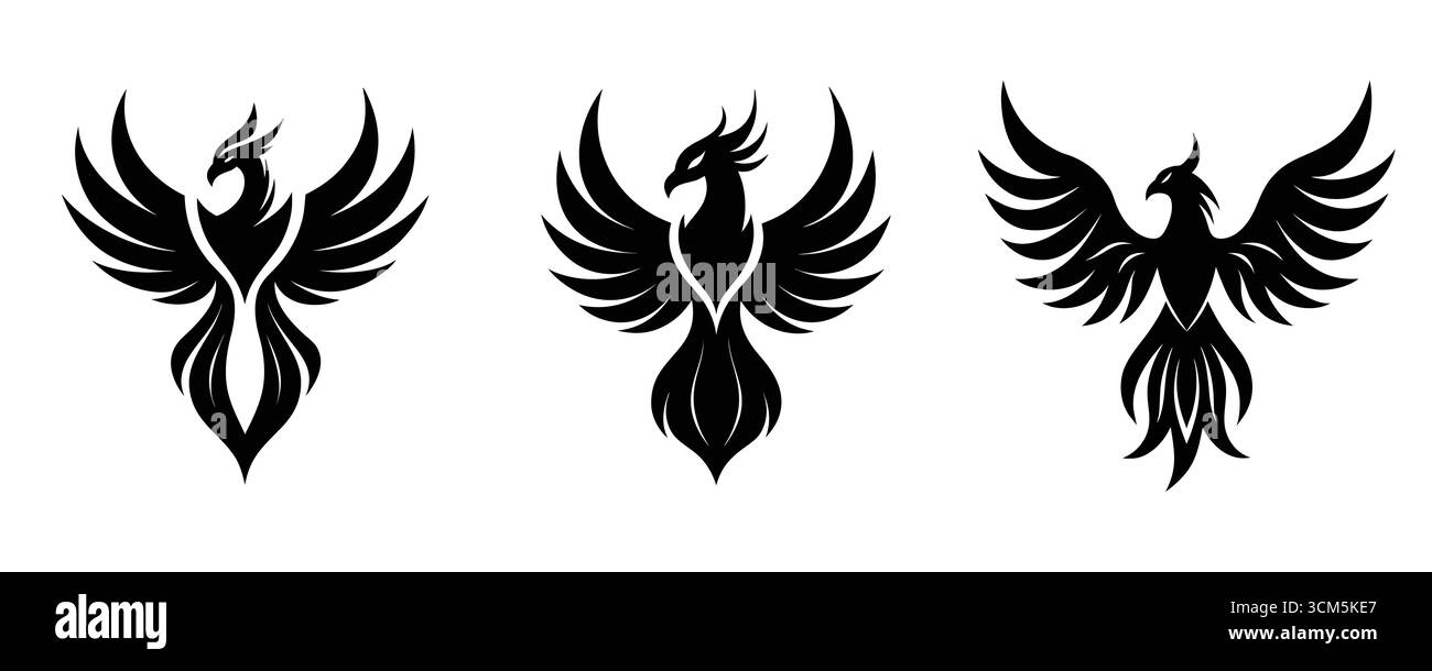 Silhouette noire du mythique oiseau phoenix. Illustration de Vecteur