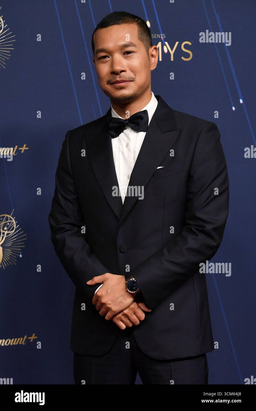 Tayme Thapthimthong arrives at the 77th Primetime Emmy Awards on Sunday, Sept. 14, 2025, at the Peacock Theater in Los Angeles. (Photo by Richard Shotwell/Invision/AP) Banque D'Images