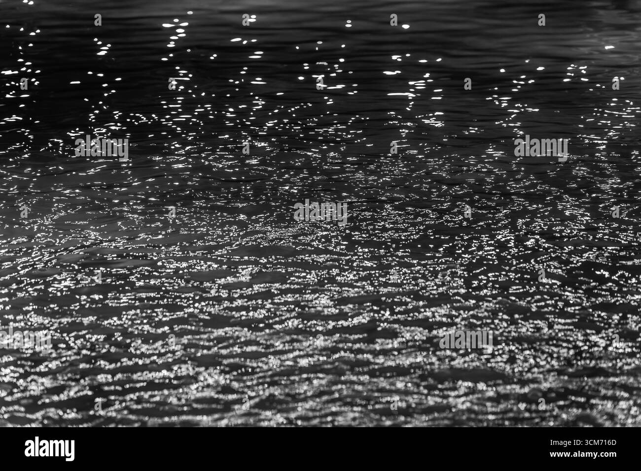 Réflexions lumineuses de piscine – formes abstraites de nuit. Teintes monochromes. Banque D'Images
