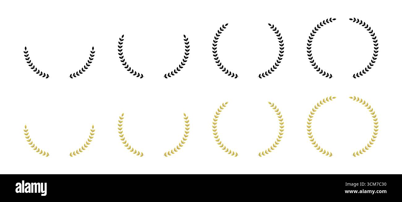 Couronnes dorées et noires de Laurel symbolisant la victoire et l'honneur Illustration de Vecteur