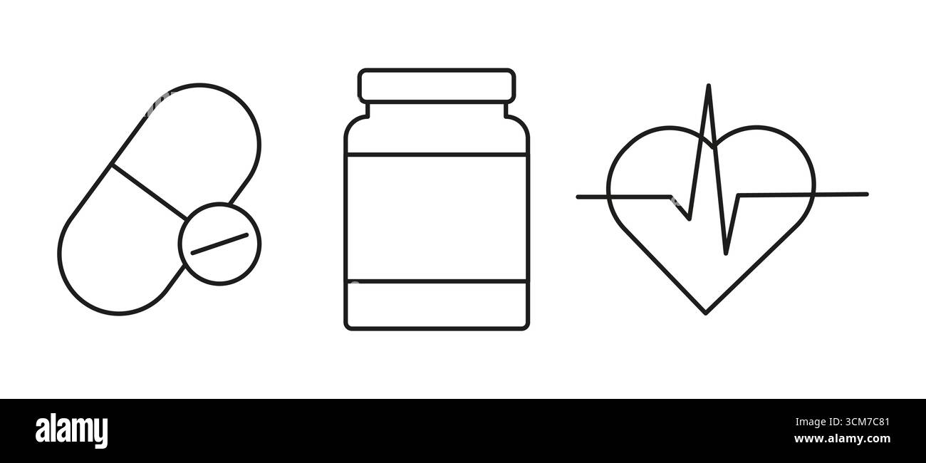Icône médicaments. Symbole de soins de santé. Illustration des premiers soins. Vecteur de battement cardiaque médical. SPE 10. Illustration de Vecteur