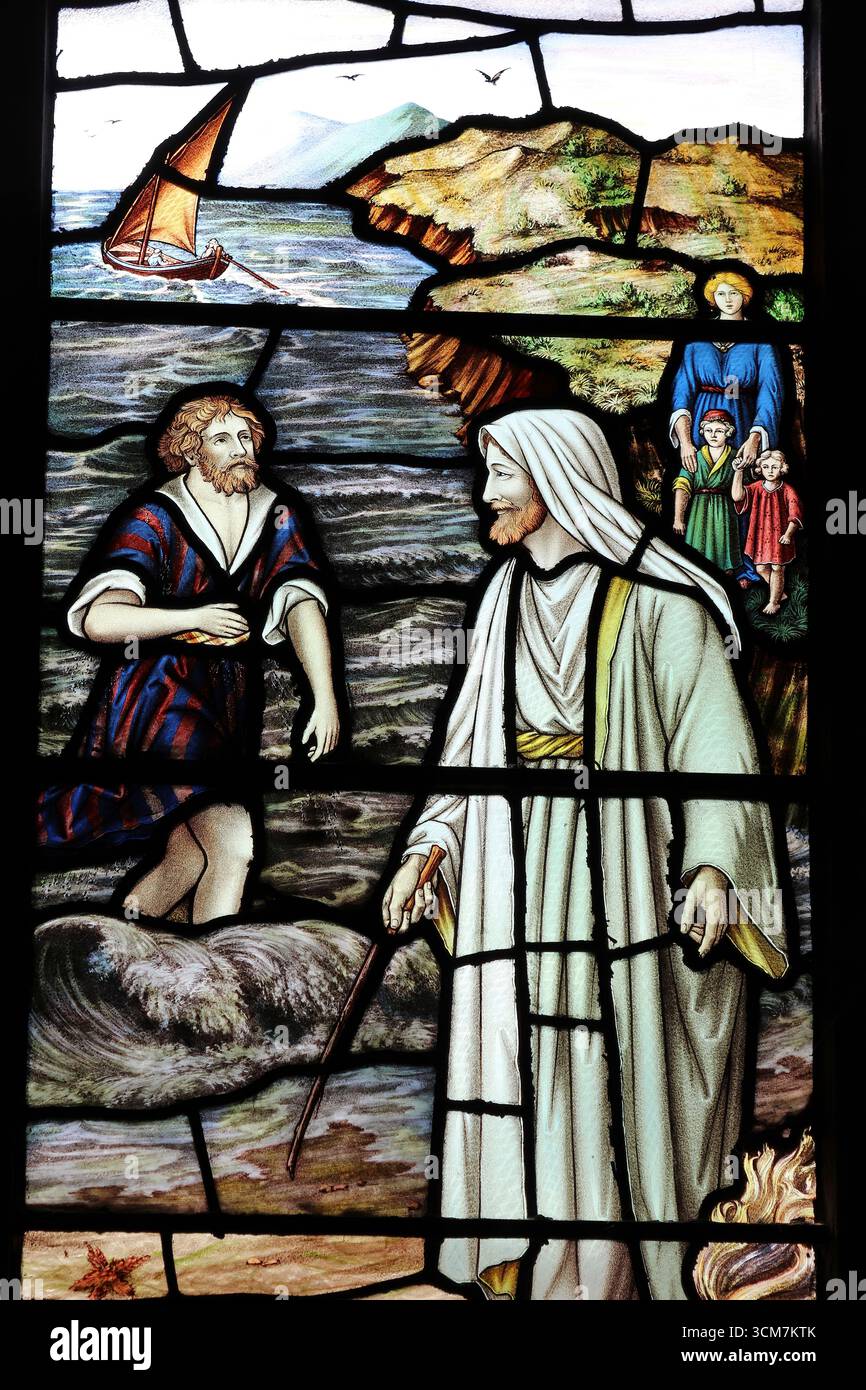 Jésus avec son disciple Pierre sur le rivage de la mer de Galilée Banque D'Images