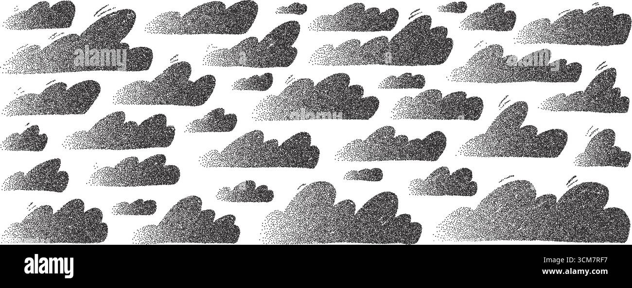 Nuages texturés bruyants. Éléments de ciel d'ombre noire naïfs. Éléments météorologiques texturés en craie de grain. Points dégradé gribouillage bulle de nuage. Collecte vectorielle Illustration de Vecteur Nuages texturés bruyants. Éléments de ciel d'ombre noire naïfs. Éléments météorologiques texturés en craie de grain. Points dégradé gribouillage bulle de nuage. Collecte vectorielle Illustration de Vecteur