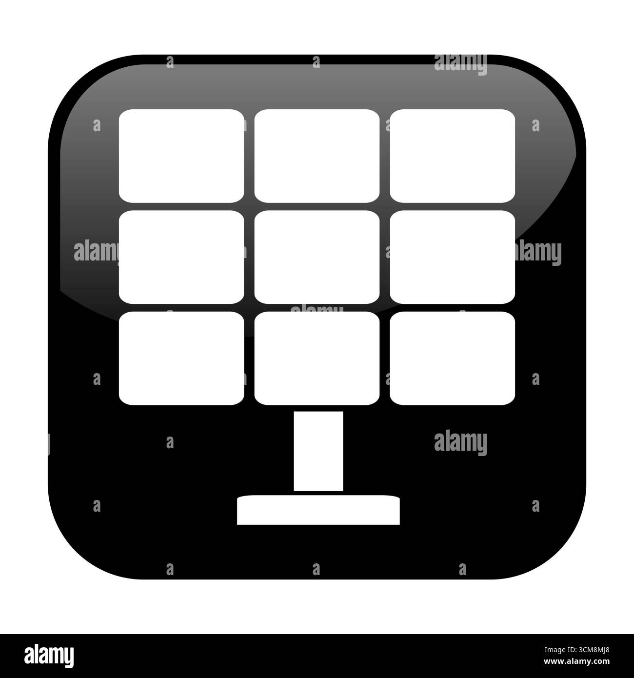 Bouton noir avec icône indique : solaire, photovoltaïque ou électricité à partir de l'énergie solaire Banque D'Images
