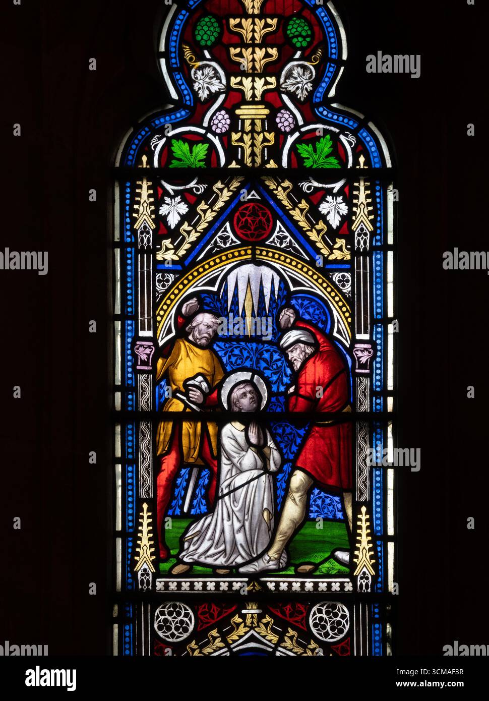 La lapidation du vitrail Saint Stephen à Christ Church, Smeeton Westerby, Leicestershire, Angleterre, Royaume-Uni Banque D'Images