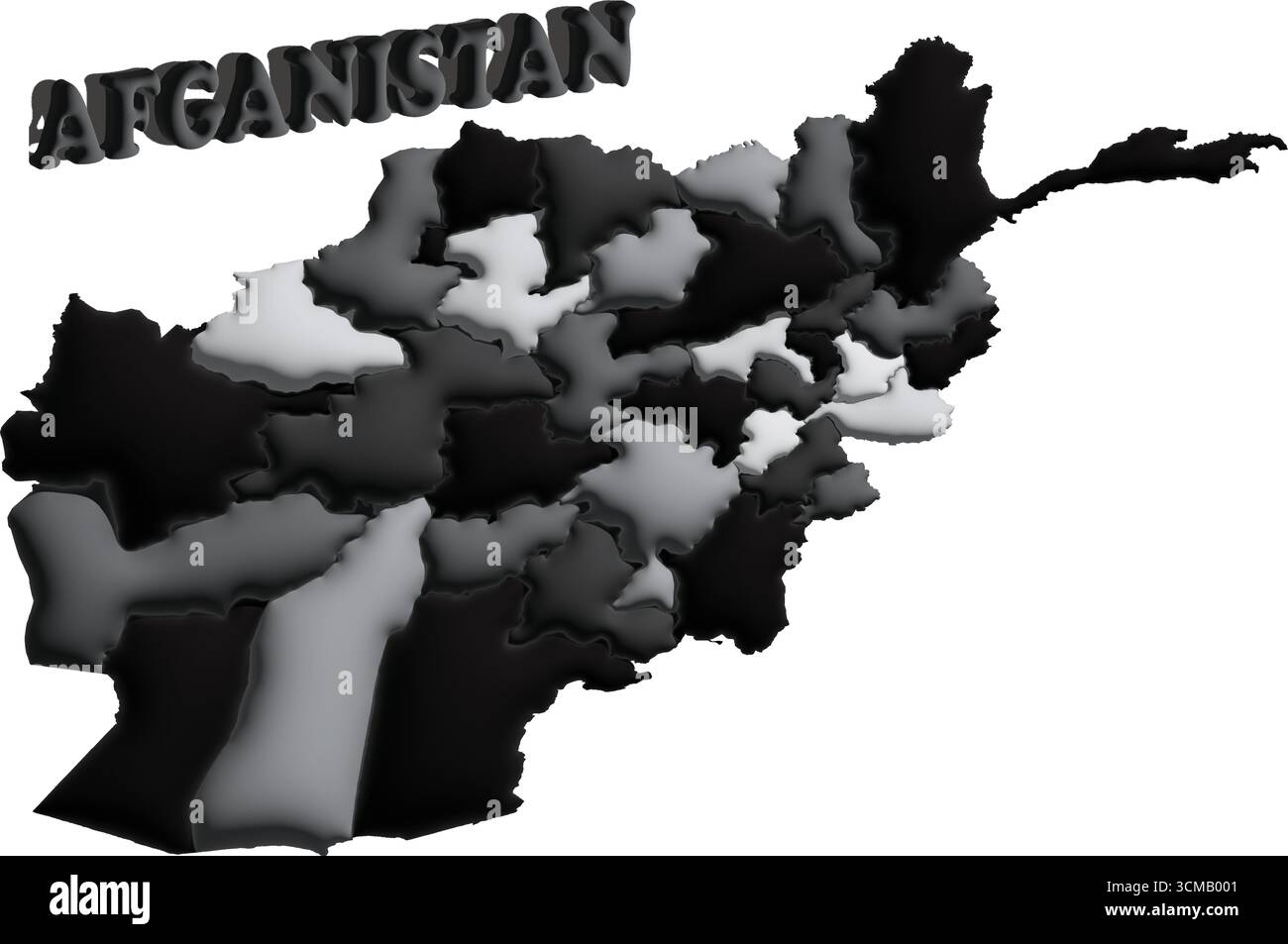 Carte de l'Afghanistan – Monochrome 3D style ballon illustration vectorielle de la ligne de pays pour la géographie, les voyages et l'éducation Illustration de Vecteur