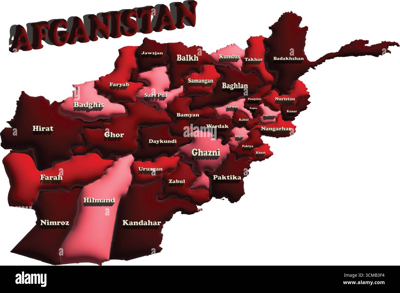 Carte de l'Afghanistan – ballon rouge 3D illustration vectorielle détaillée du pays pour la géographie, les voyages et l'éducation Illustration de Vecteur