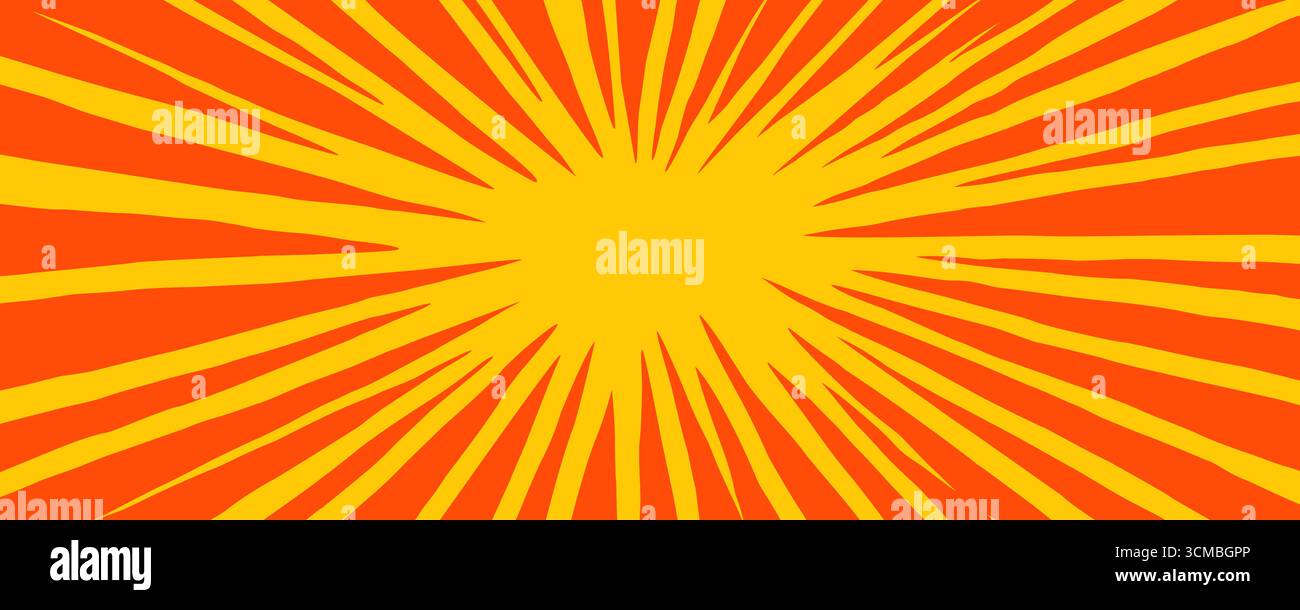 Fond de bande dessinée éclaté avec des rayons radiaux de vitesse orange et jaune. Effet d'action comique Speed Effect pour couvertures d'anime, affiches, autocollants et dynamiques Illustration de Vecteur