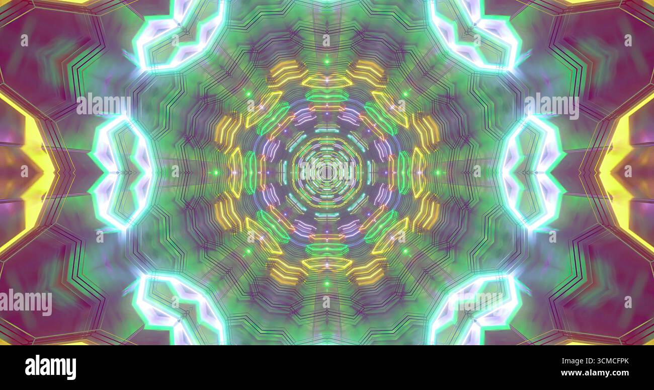Les néons lumineux créent un motif vibrant et tourbillonnant. La scène est remplie de plusieurs couleurs, résultant en un effet optique fascinant qui captiv Banque D'Images