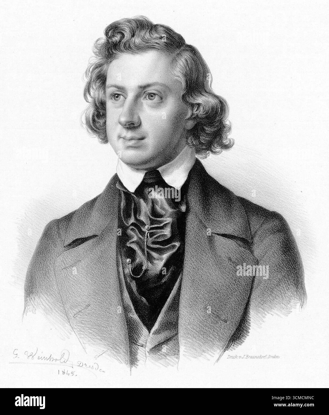 Portrait de Niels Wilhelm Gade, compositeur, chef d'orchestre et musicien danois. Lithographie de Johann Georg Weinhold, Dresde, 1845. Banque D'Images