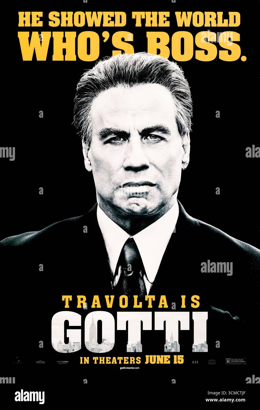 Gotti (2018) réalisé par Kevin Connolly et mettant en vedette John Travolta, Spencer Rocco Lofranco et Kelly Preston. Un drame criminel biographique retraçant l'ascension et la chute de John Gotti, le chef notoire de la famille criminelle Gambino à New York. Photographie d'une affiche américaine originale de 2018 À USAGE ÉDITORIAL EXCLUSIF. Crédit : BFA / divertissement vertical Banque D'Images