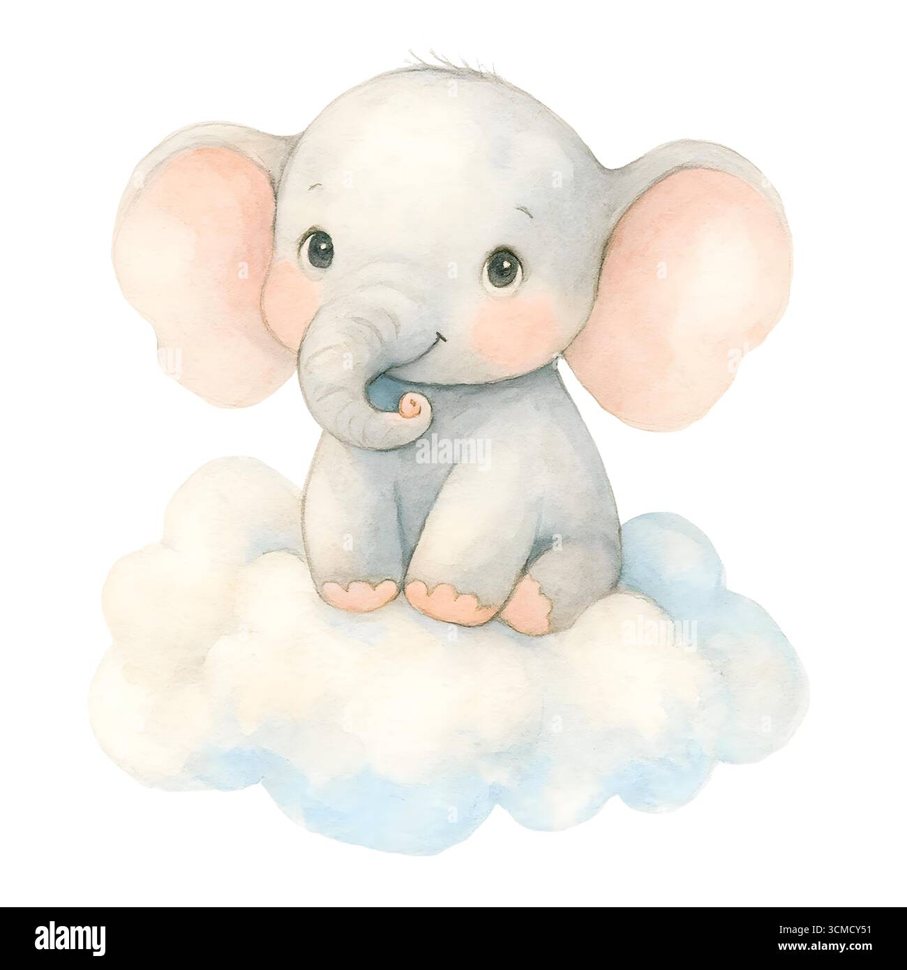 Aquarelle Elephant Clipart – illustrations mignonnes Baby Elephant pour la conception de pépinière et de fête Banque D'Images
