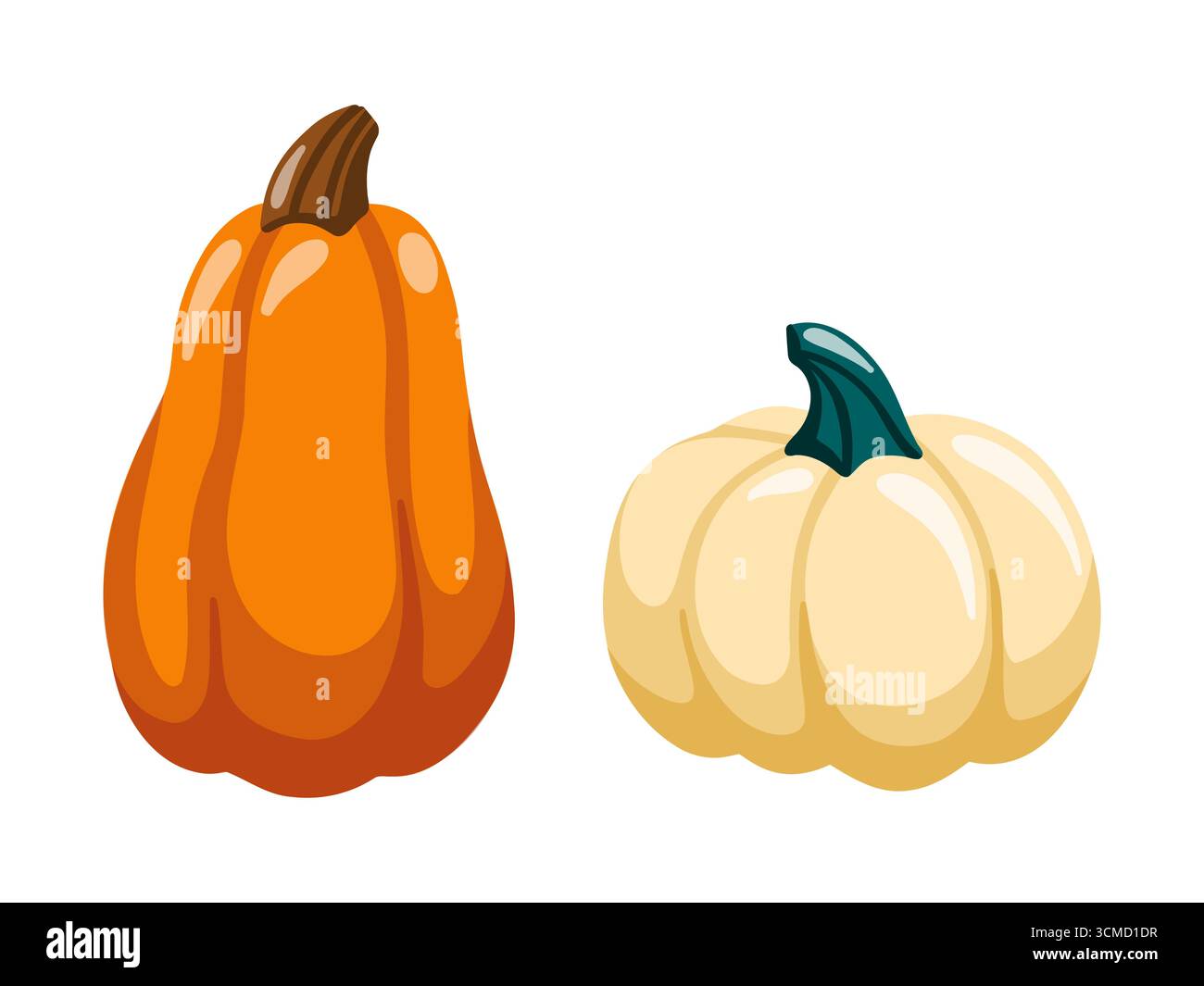 Citrouilles vectorielles de dessin animé dans le style d'automne. Illustration isolée vectorielle sur fond blanc. Illustration de Vecteur