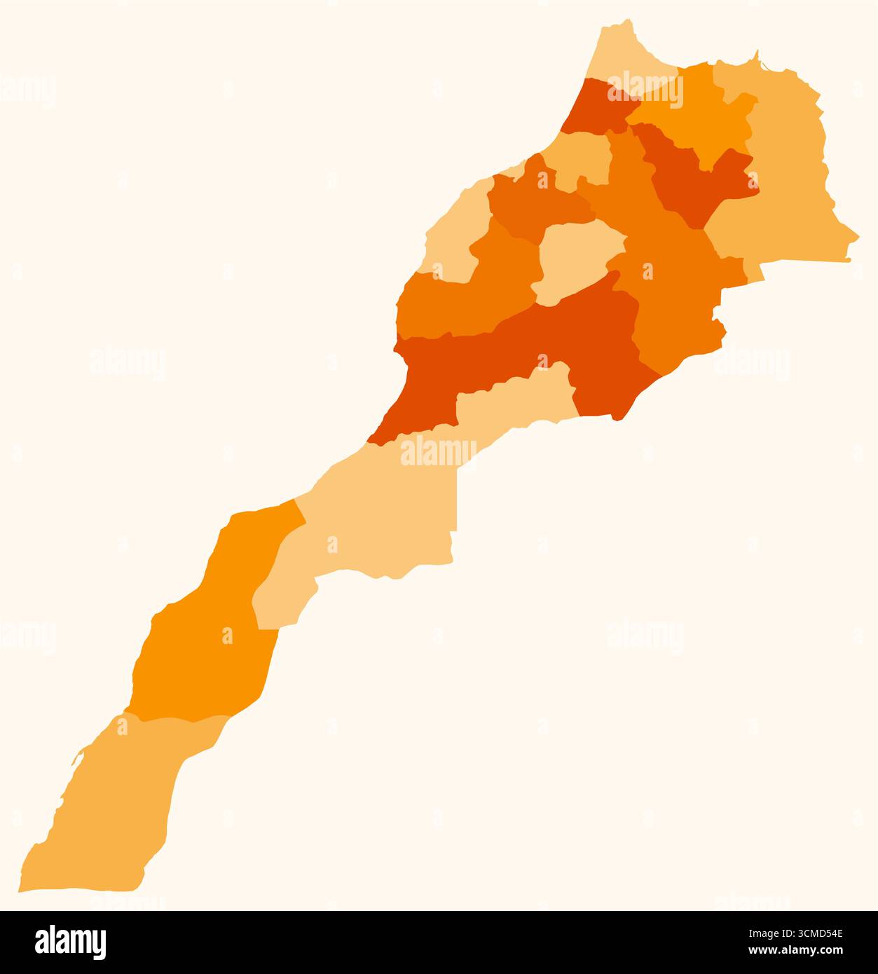 Carte du Maroc avec les régions. Juste une carte de frontière de pays simple avec division de région. Palette de couleurs orange. Illustration de Vecteur