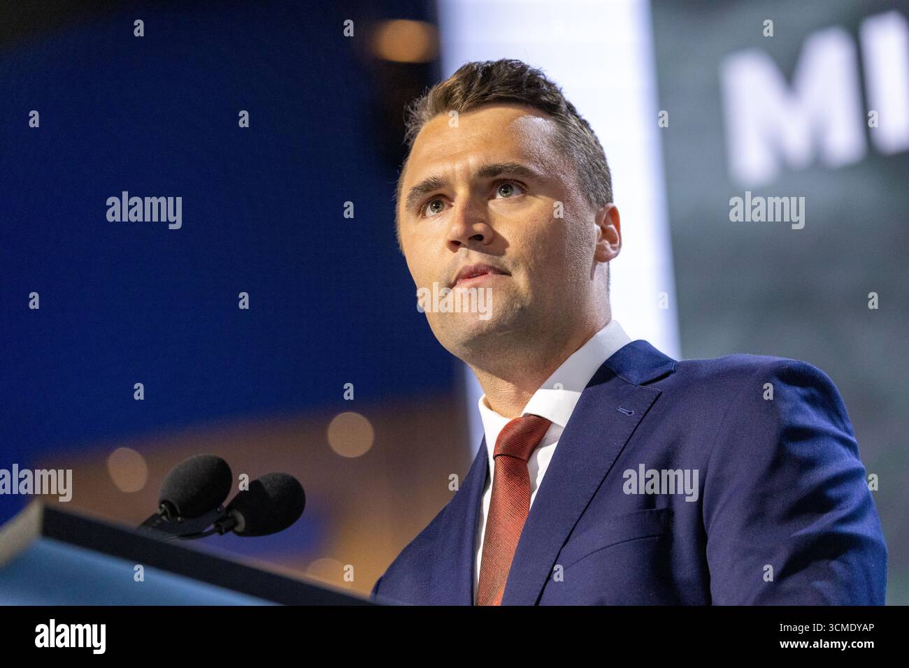 Milwaukee, Wisconsin - 15 juillet 2024 : Charlie Kirk, PDG de Turning point USA à la Convention nationale républicaine. Banque D'Images