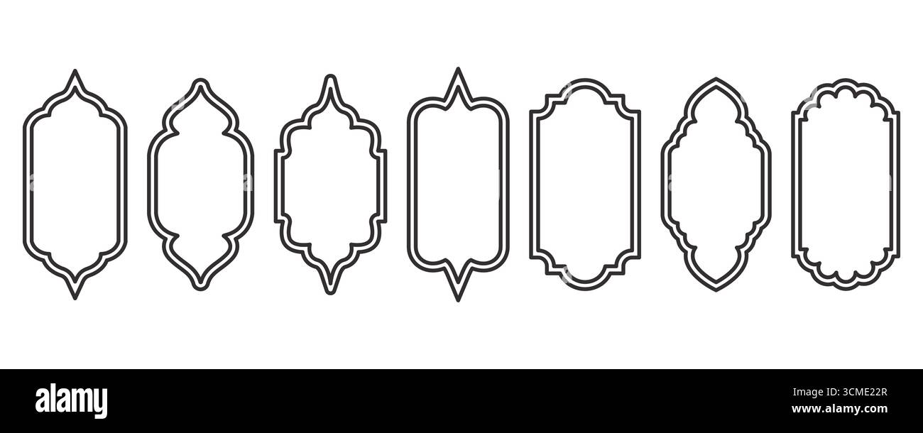 Formes de cadre Ramadan. Eléments de contour d'arc arabe de fenêtre. Design de porte avec ornement turc. Modèle d'autocollant oriental musulman. Décoration traditionnelle Illustration de Vecteur