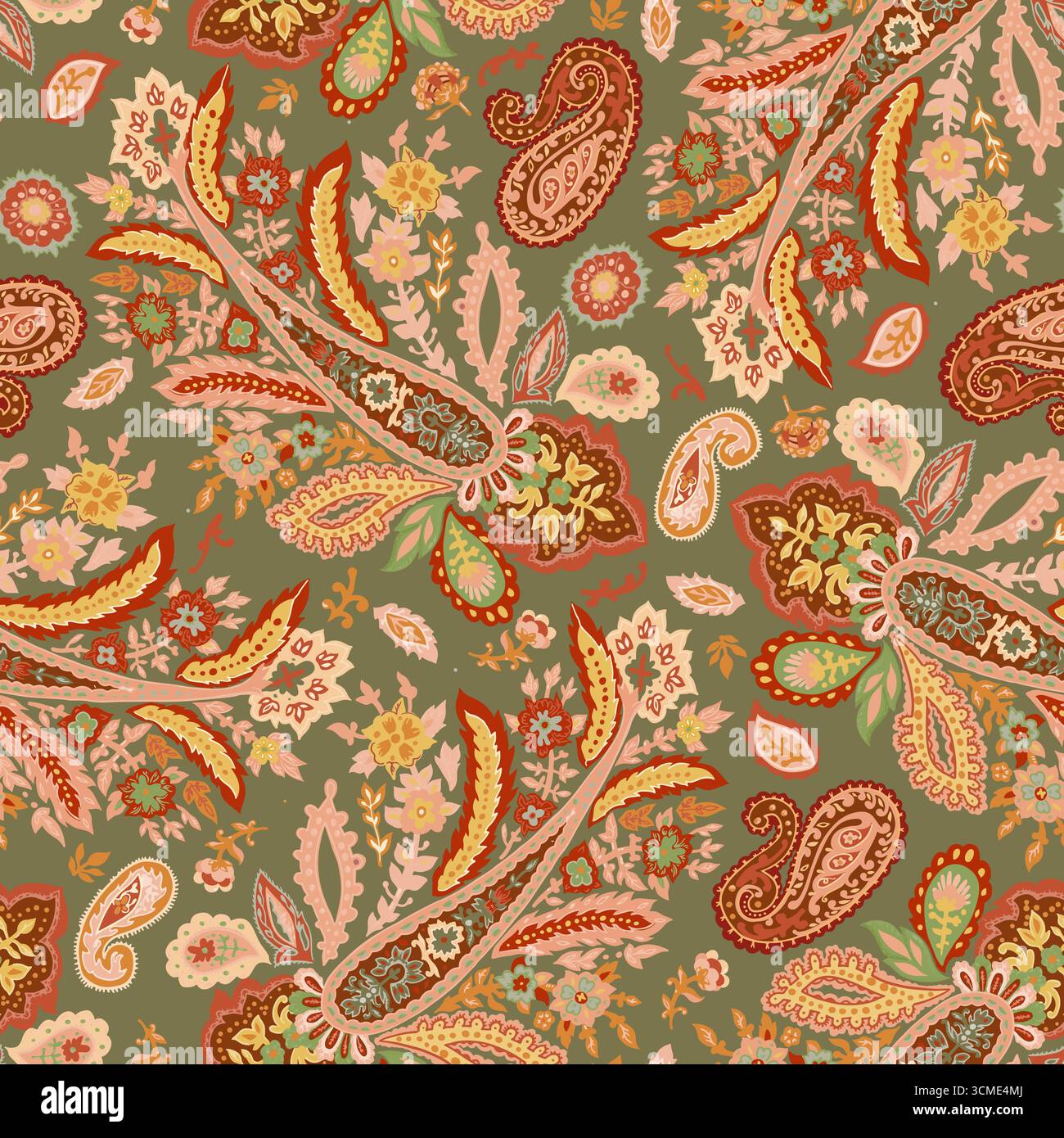 Motif sans couture vert cachemire ornemental Illustration de Vecteur