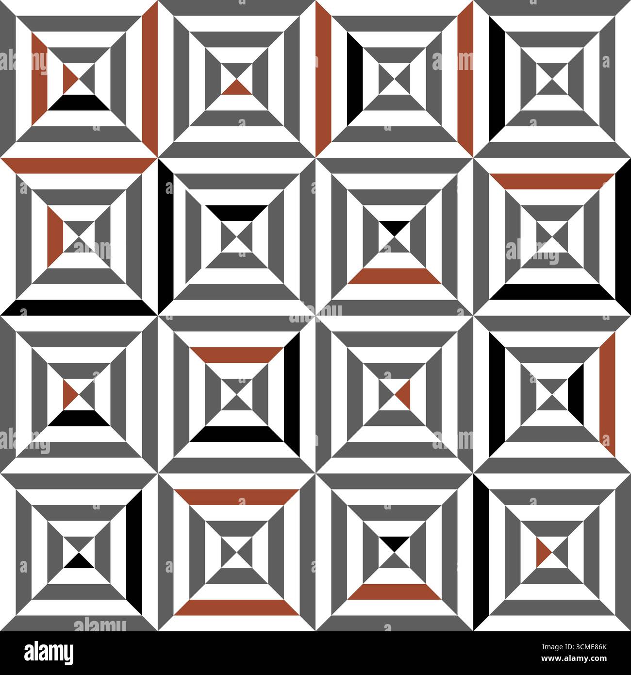 Motif décalé en noir, blanc et rouge. Modèle sans couture composé de carrés et de triangles les carrés sont de tailles différentes et les triangles le sont Illustration de Vecteur