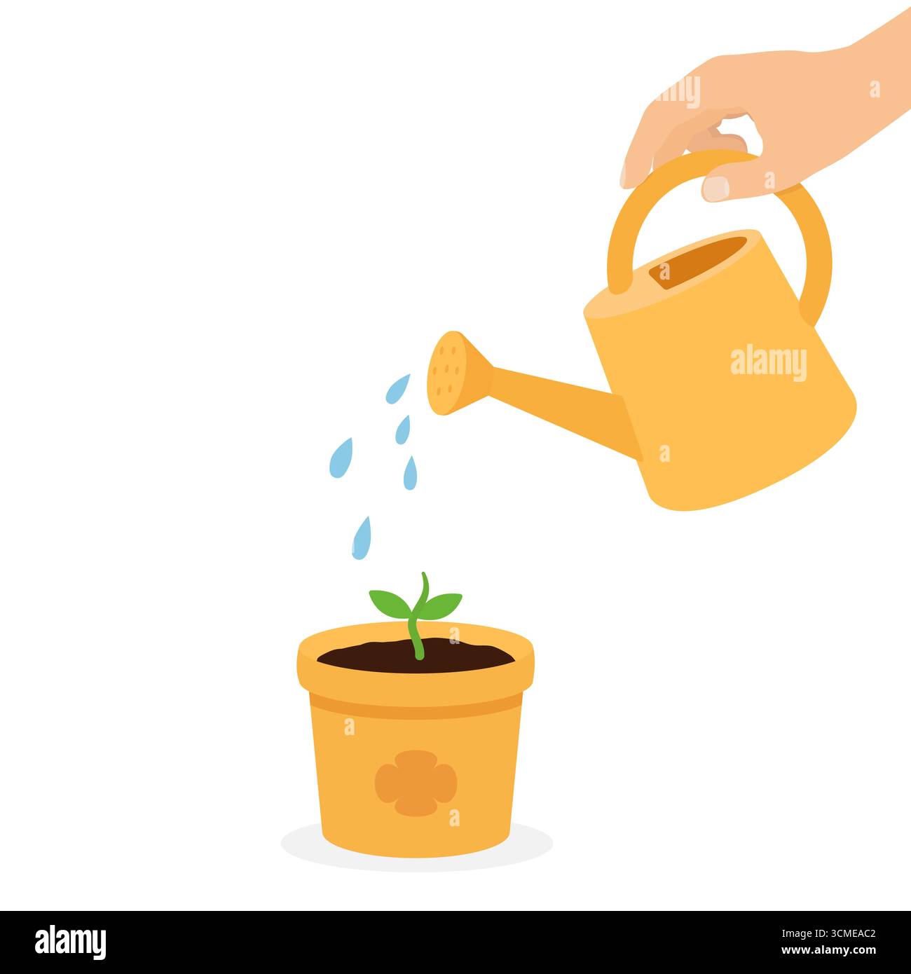 Arrosage à la main jeune plante dans le concept de soin écologique de vecteur de pot Illustration de Vecteur