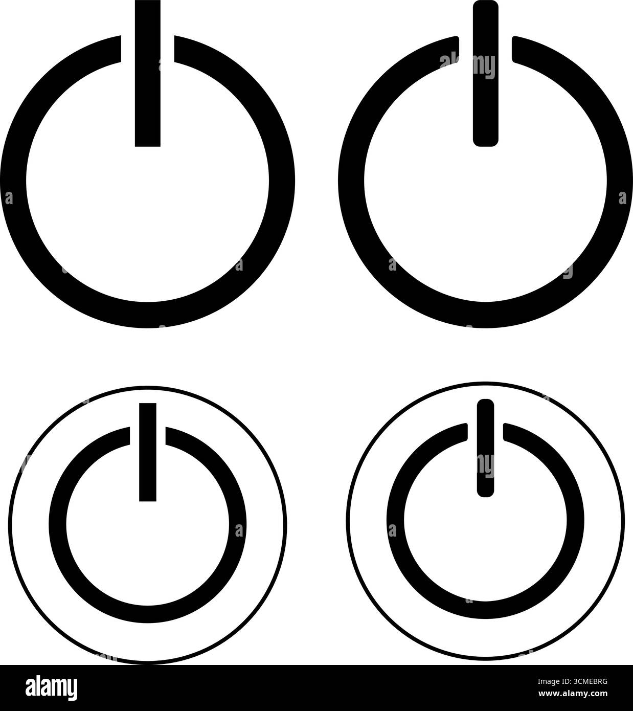 Quatre icônes noires et blanches d'un bouton d'alimentation. Les icônes sont de styles et de tailles différents Illustration de Vecteur